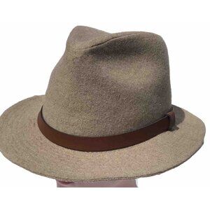 Vtg 50s Mens Wool Hat Silk Lining Fedora Classic Gentlemen’s HTF Tan Lg Leather